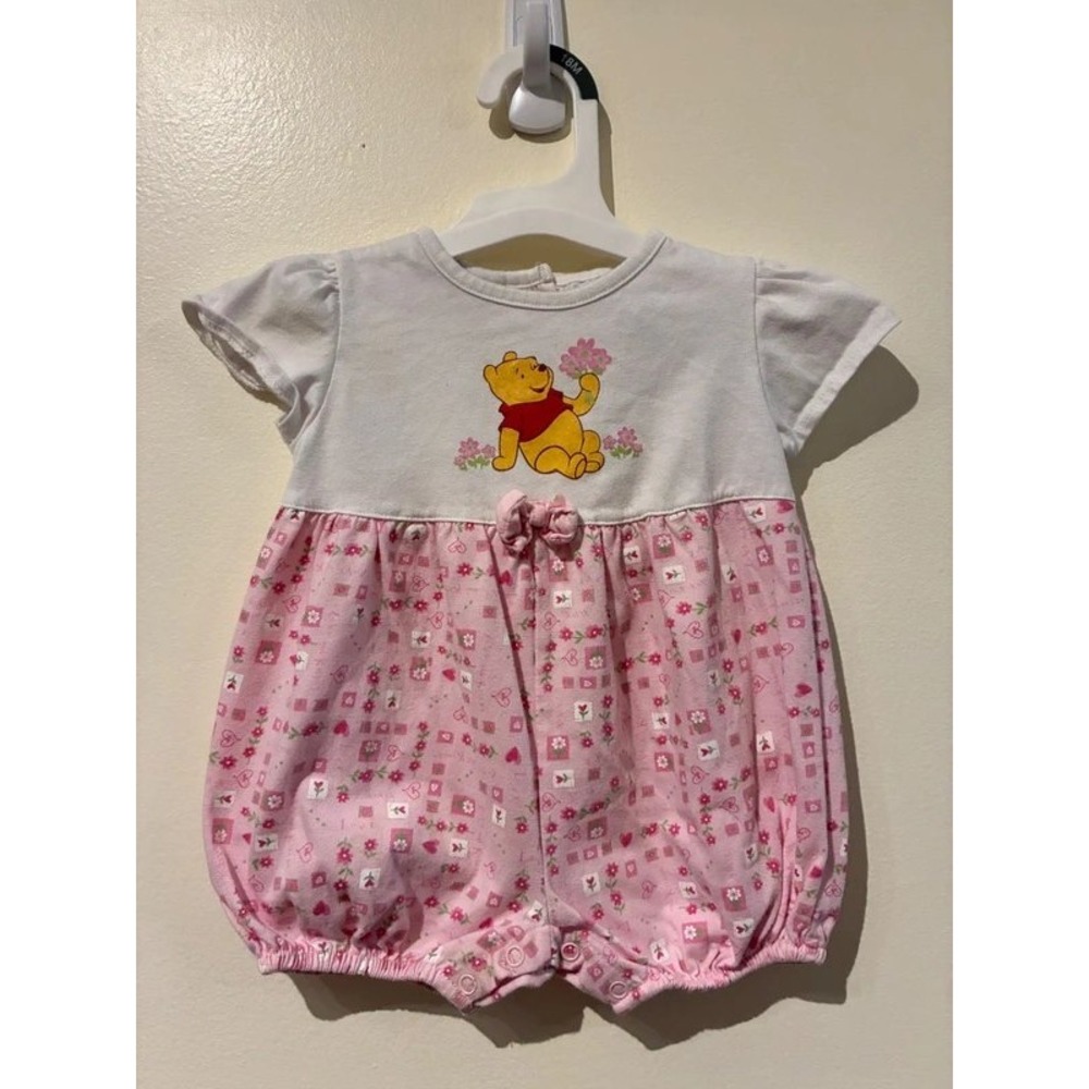Disney Winnie the Pooh Pink Floral Bubble Romper 6-9 Months Vintage
